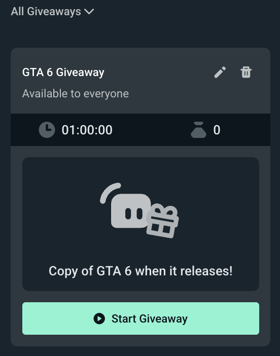 Example of a created giveaway